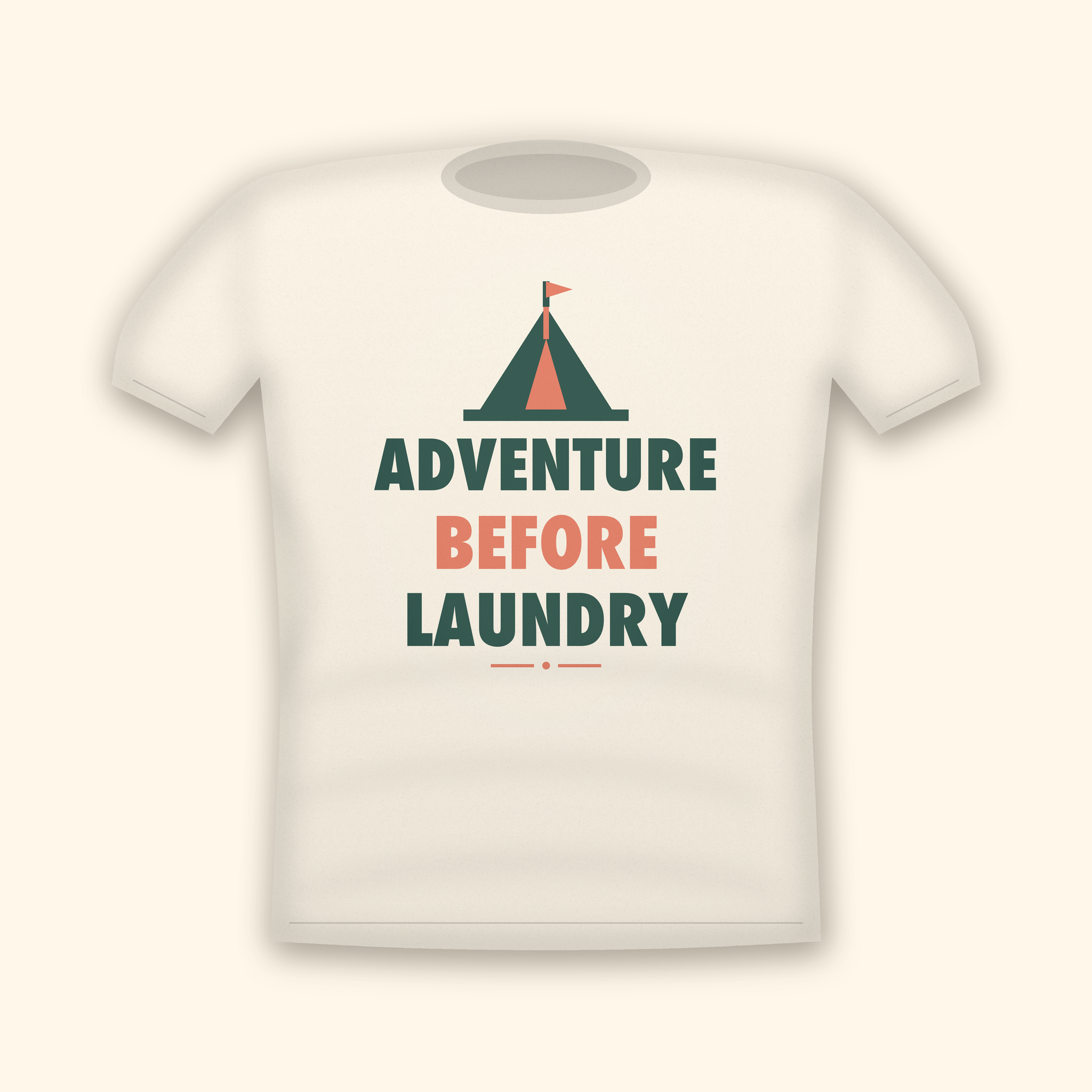 Adventure Before Laundry camping t-shirt — cream tee mockup