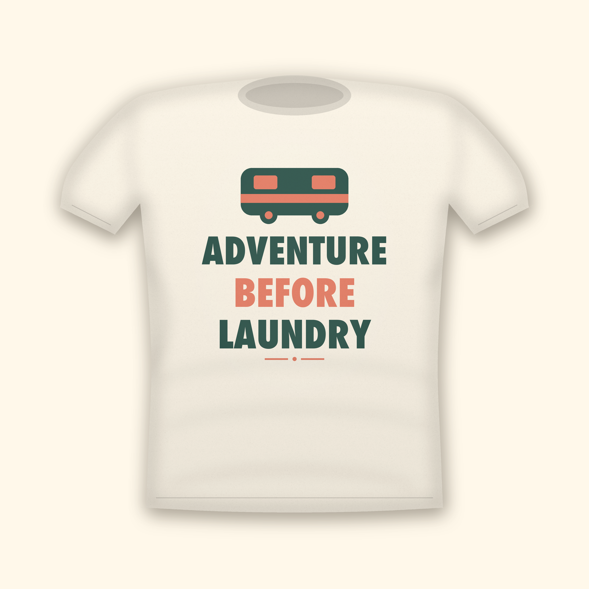 Adventure Before Laundry camping t-shirt — cream tee mockup
