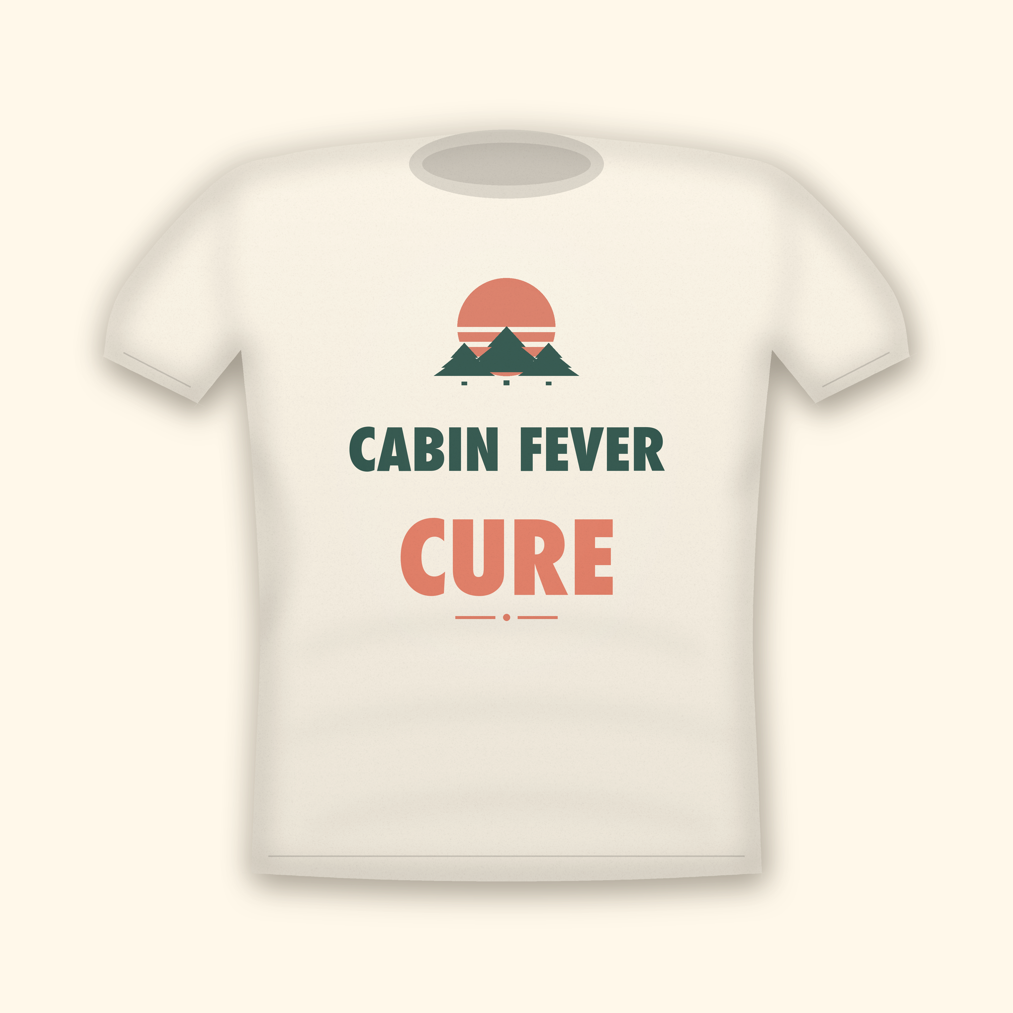 Cabin Fever Cure camping t-shirt — cream tee mockup