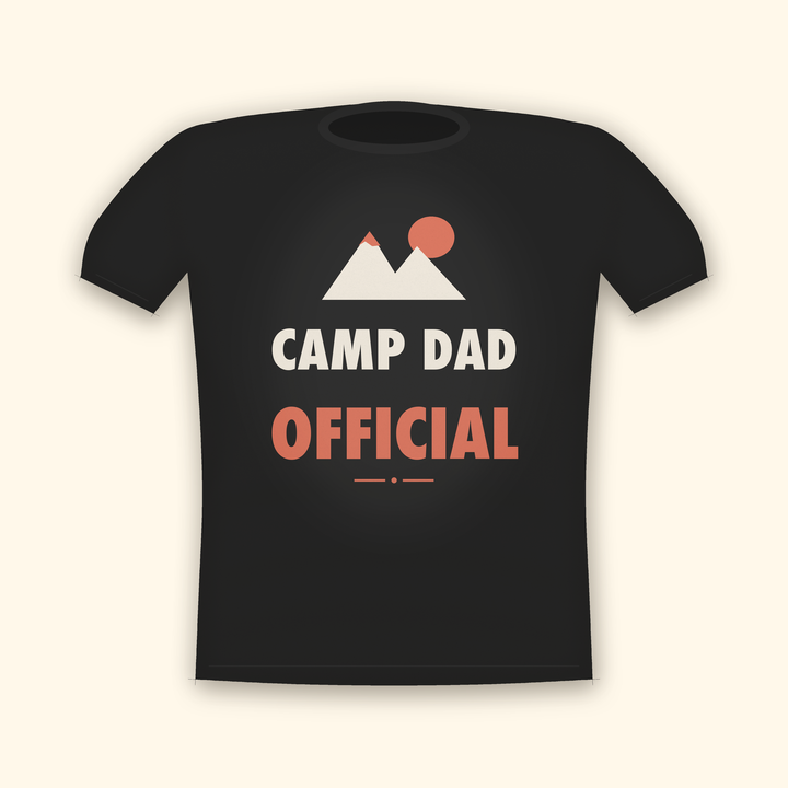 Camp Dad Official camping t-shirt — charcoal tee mockup