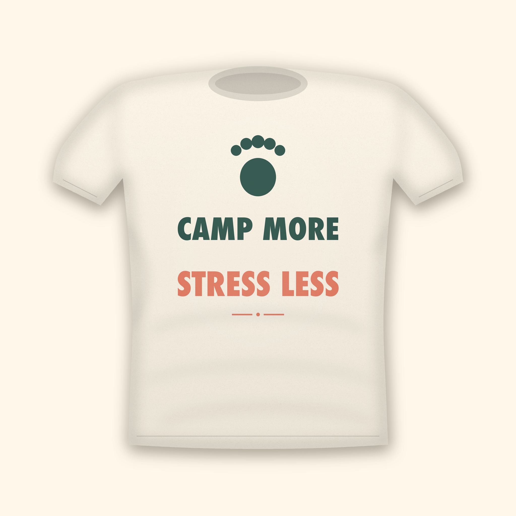Camp More Stress Less camping t-shirt — cream tee mockup