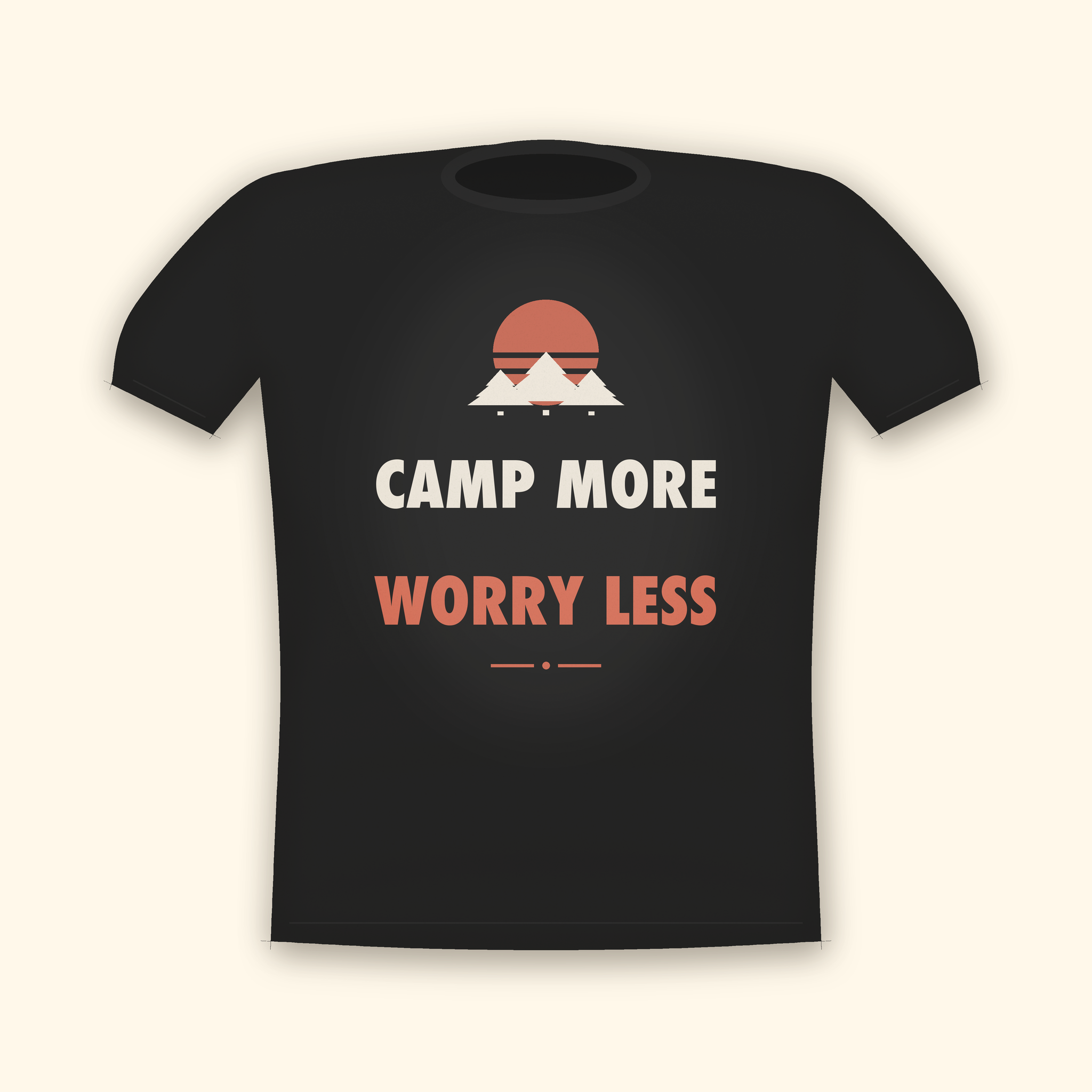 Camp More Worry Less camping t-shirt — charcoal tee mockup