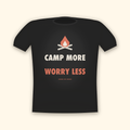 Camp More Worry Less camping t-shirt — charcoal tee mockup