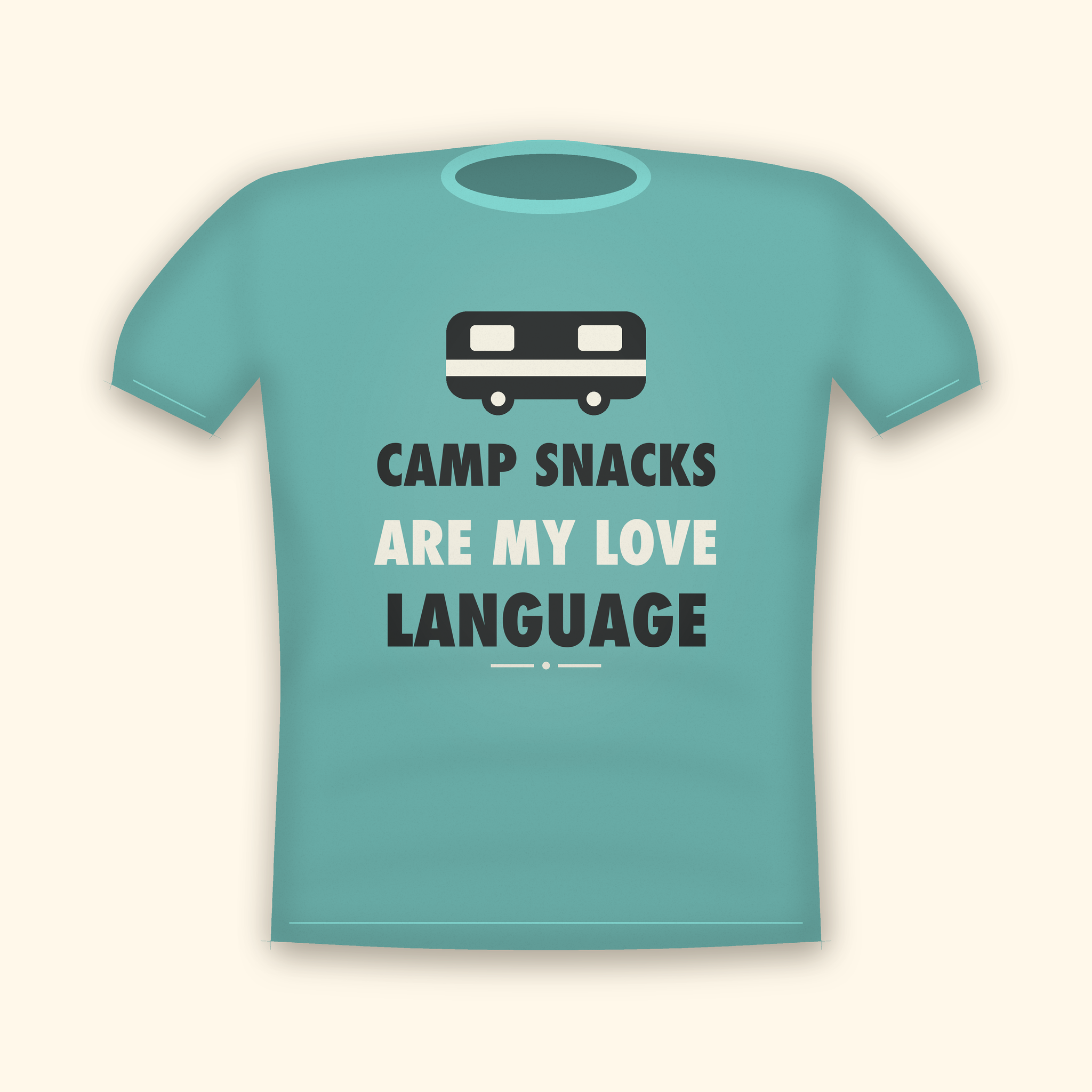Camp Snacks Are My Love Language camping t-shirt — teal tee mockup