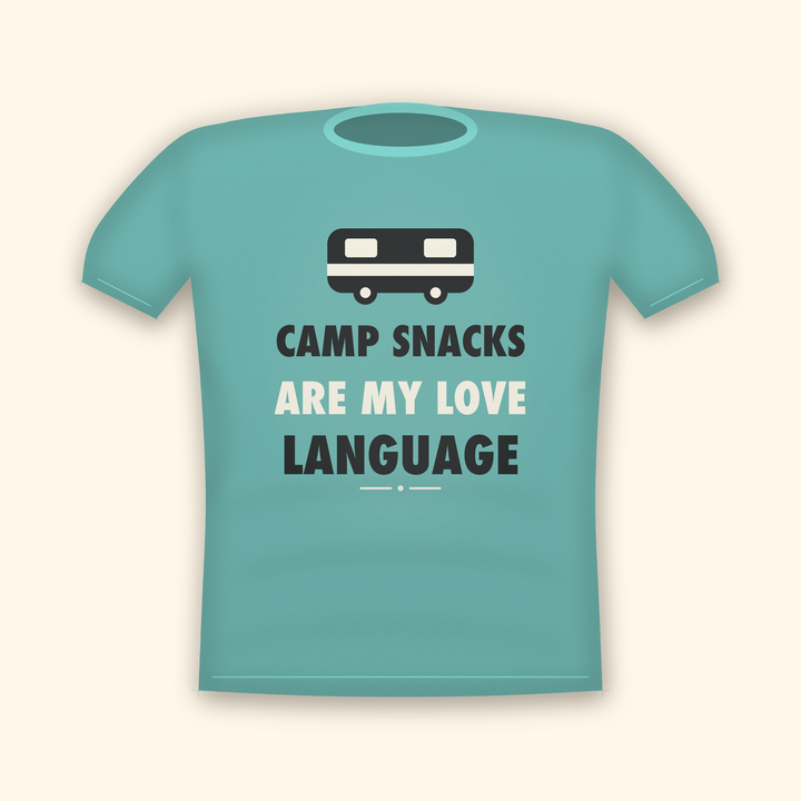 Camp Snacks Are My Love Language camping t-shirt — teal tee mockup