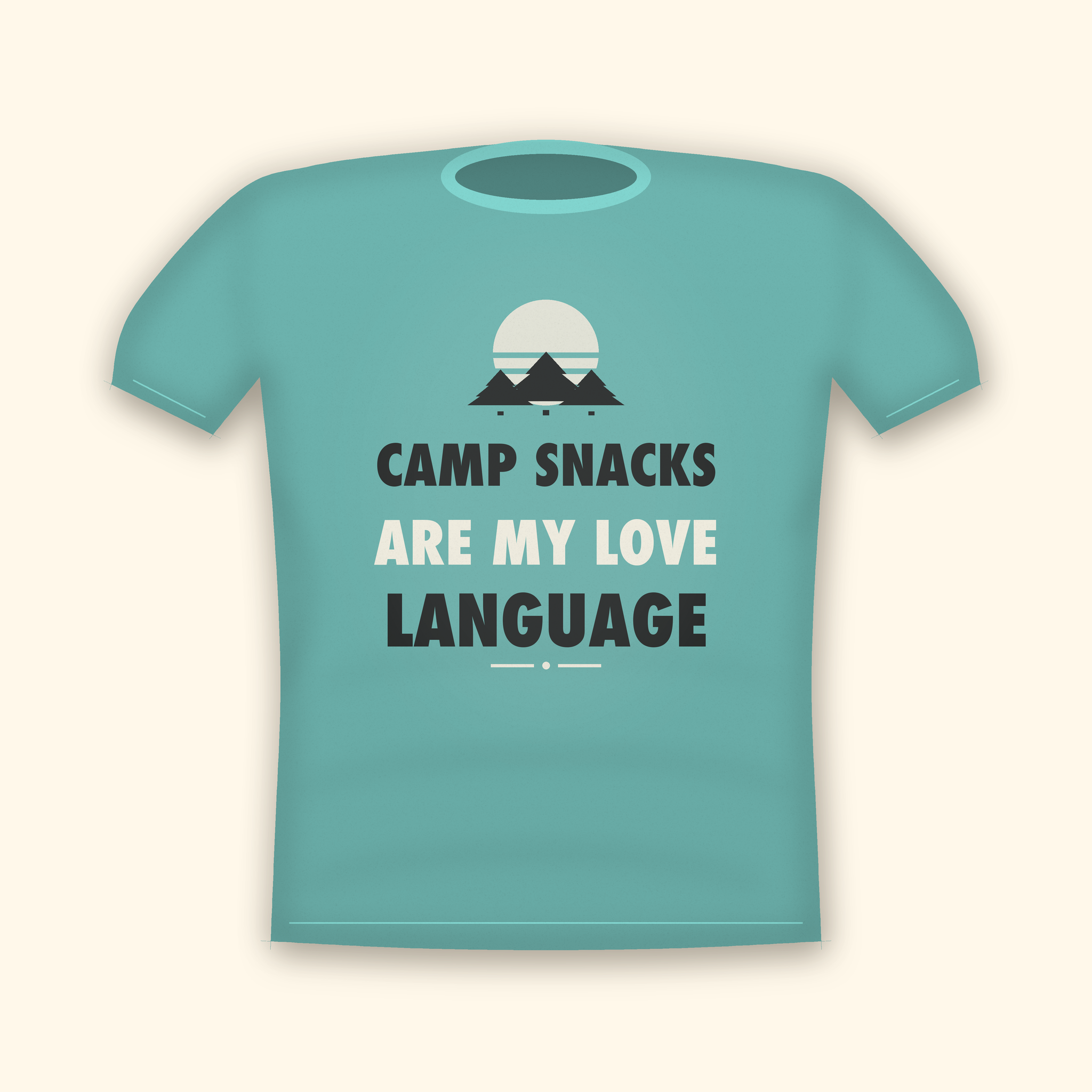 Camp Snacks Are My Love Language camping t-shirt — teal tee mockup