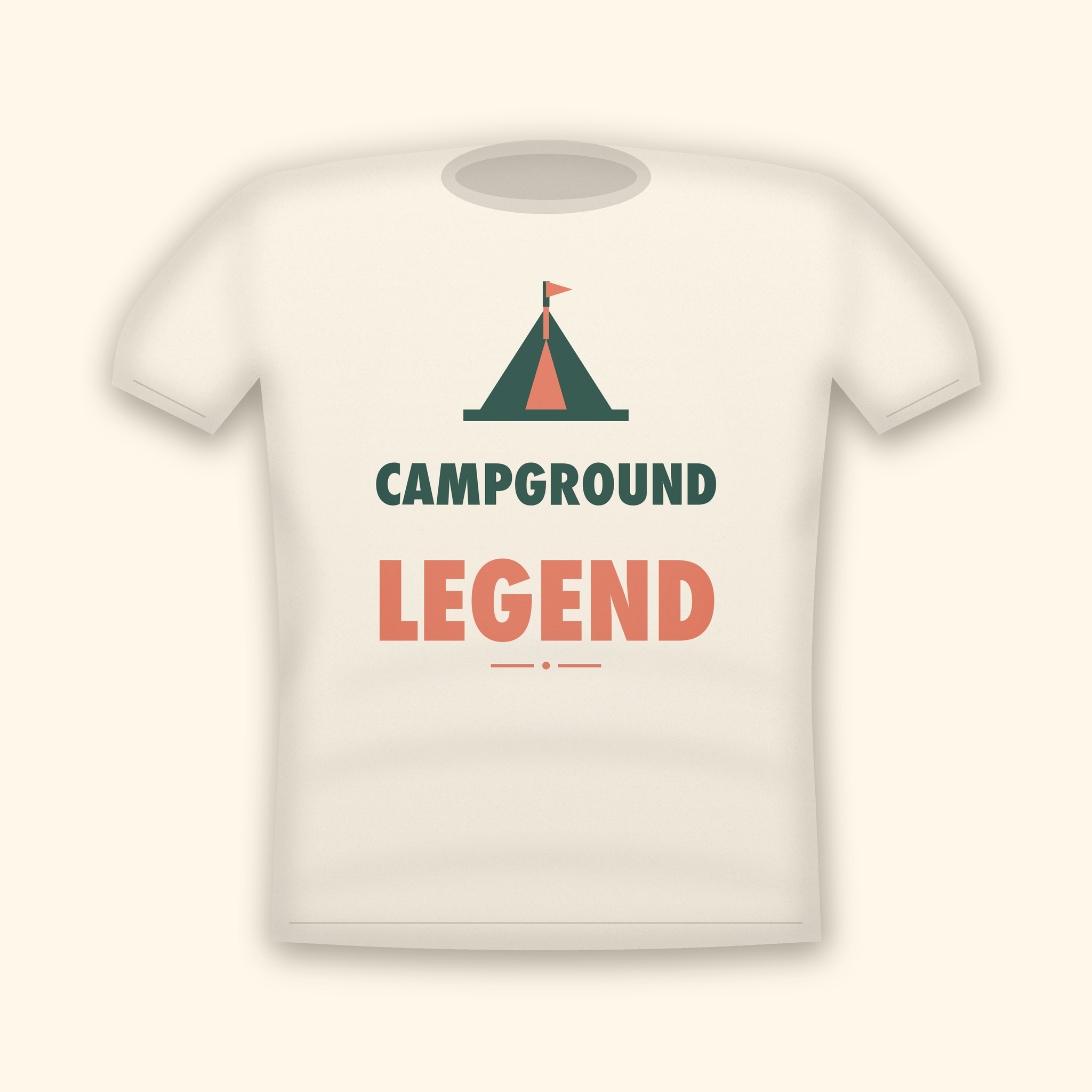 Campground Legend camping t-shirt — cream tee mockup