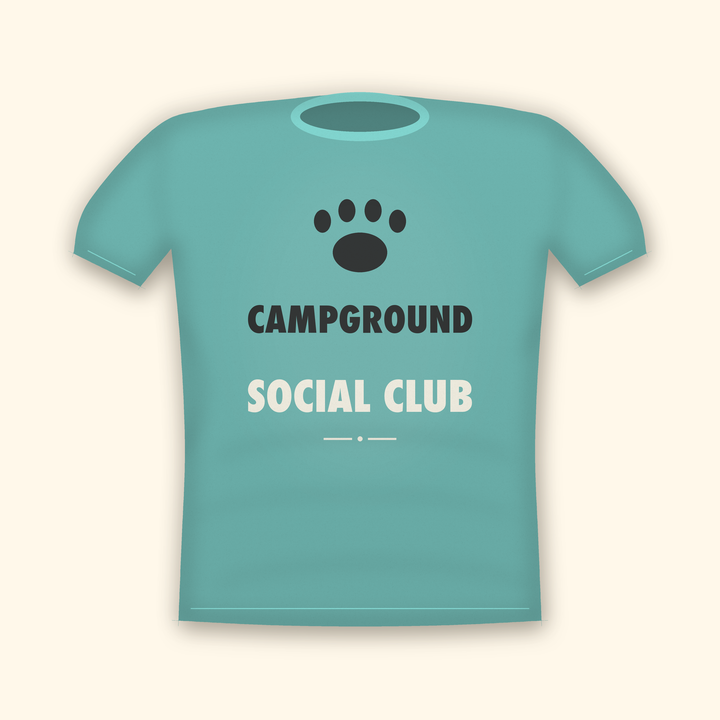 Campground Social Club camping t-shirt — teal tee mockup