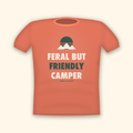 Feral But Friendly Camper camping t-shirt — coral tee mockup