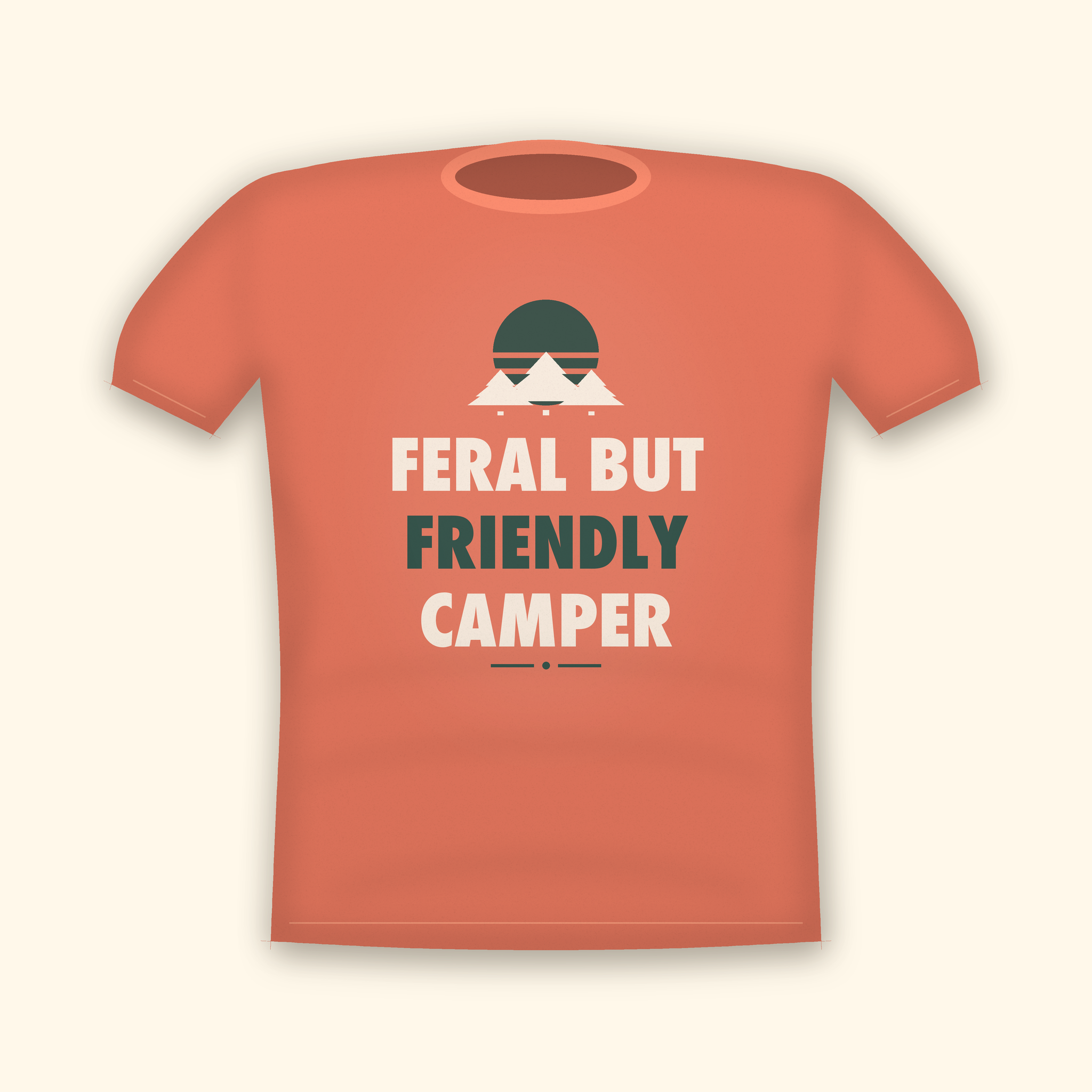 Feral But Friendly Camper camping t-shirt — coral tee mockup