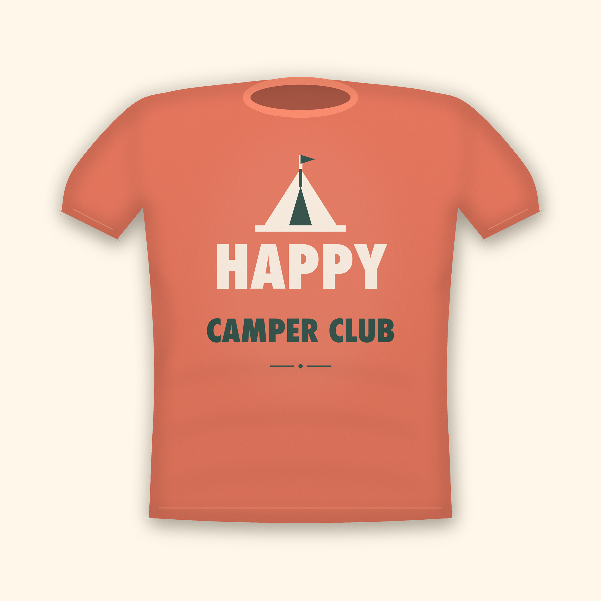 Happy Camper Club camping t-shirt — coral tee mockup