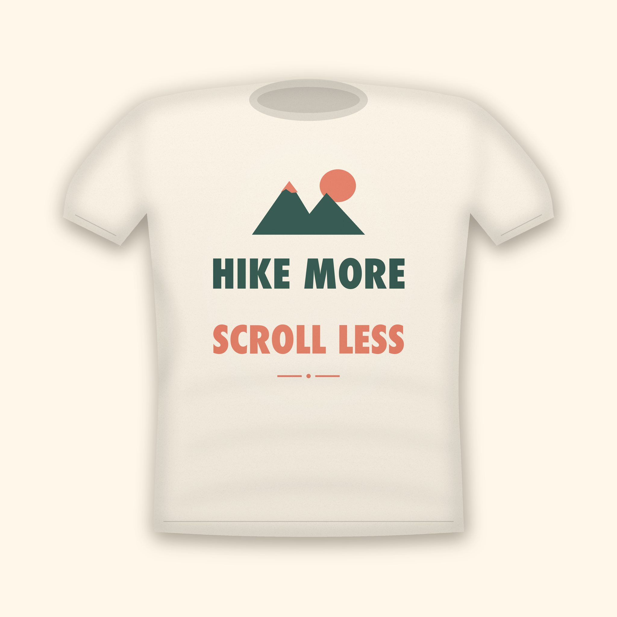 Hike More Scroll Less camping t-shirt — cream tee mockup