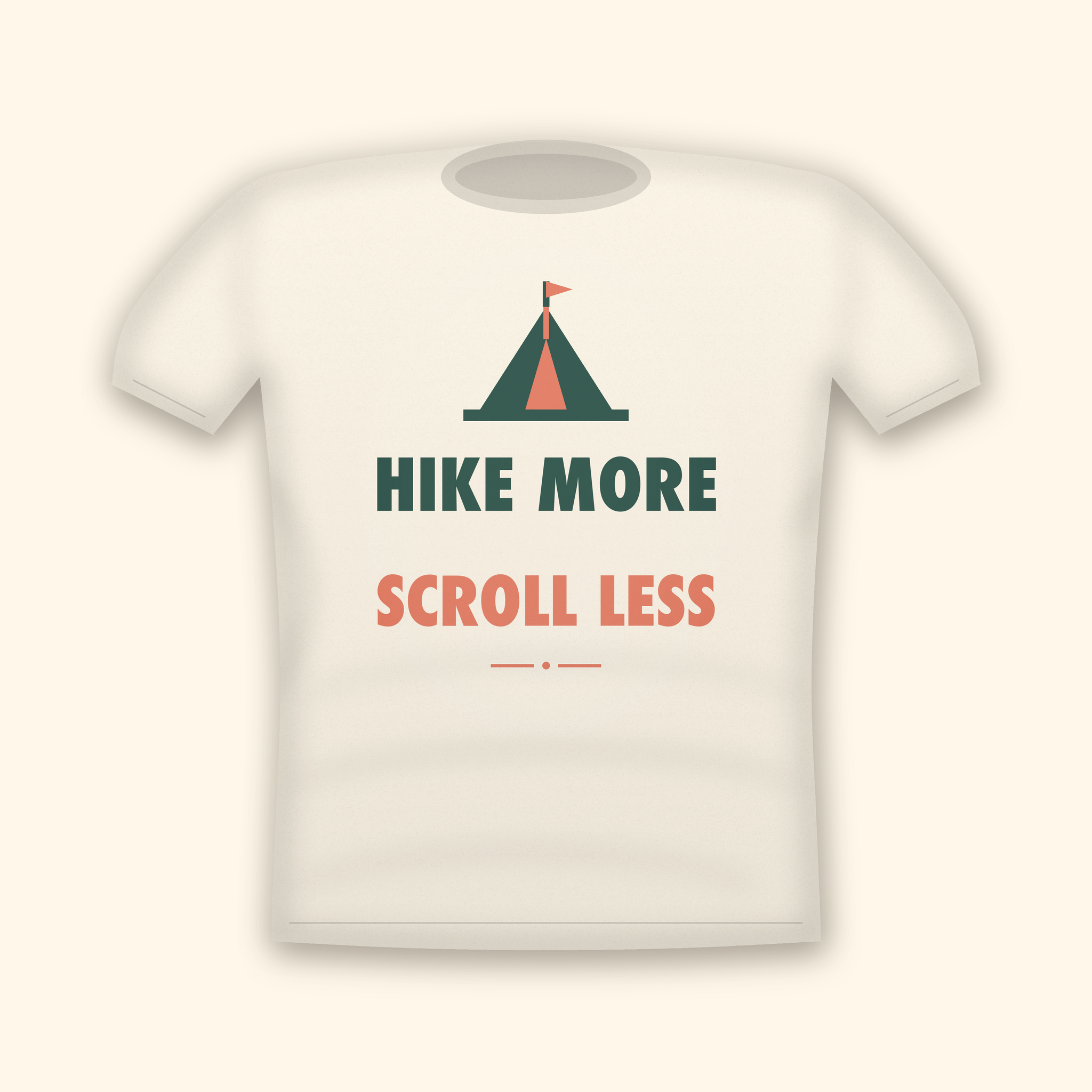 Hike More Scroll Less camping t-shirt — cream tee mockup