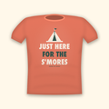 Just Here For The S'mores camping t-shirt — coral tee mockup