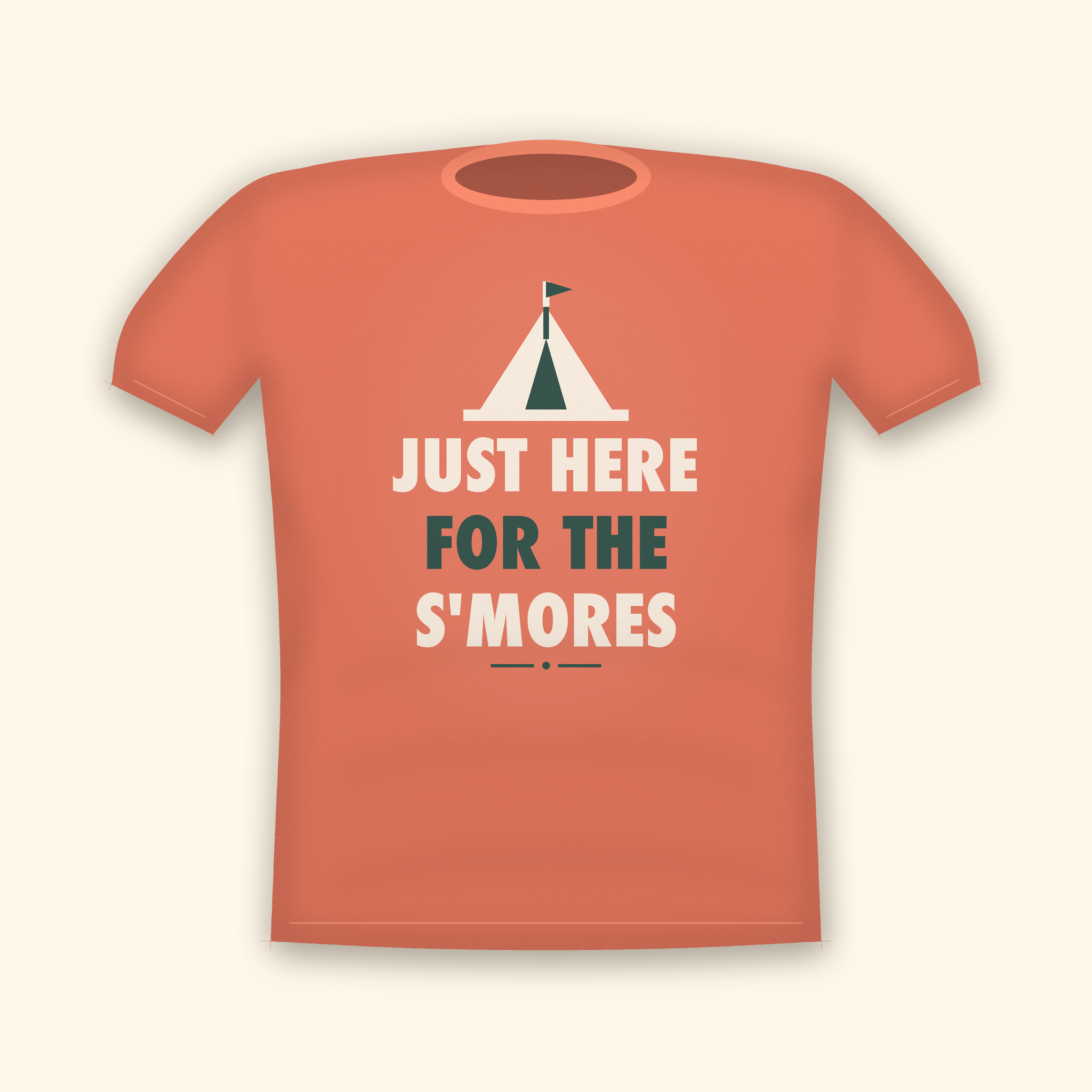 Just Here For The S'mores camping t-shirt — coral tee mockup