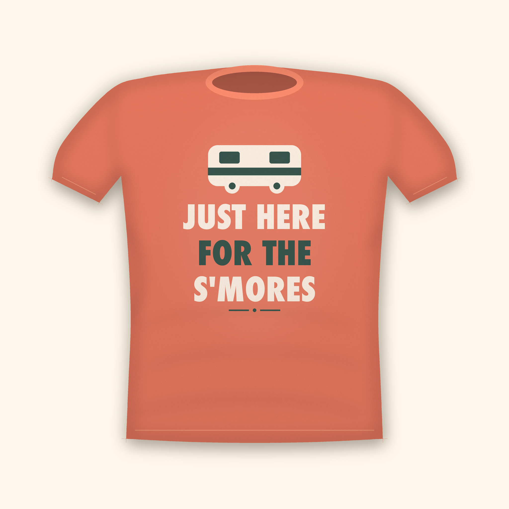 Just Here For The S'mores camping t-shirt — coral tee mockup