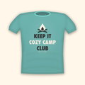 Keep It Cozy Camp Club camping t-shirt — teal tee mockup