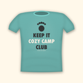 Keep It Cozy Camp Club camping t-shirt — teal tee mockup