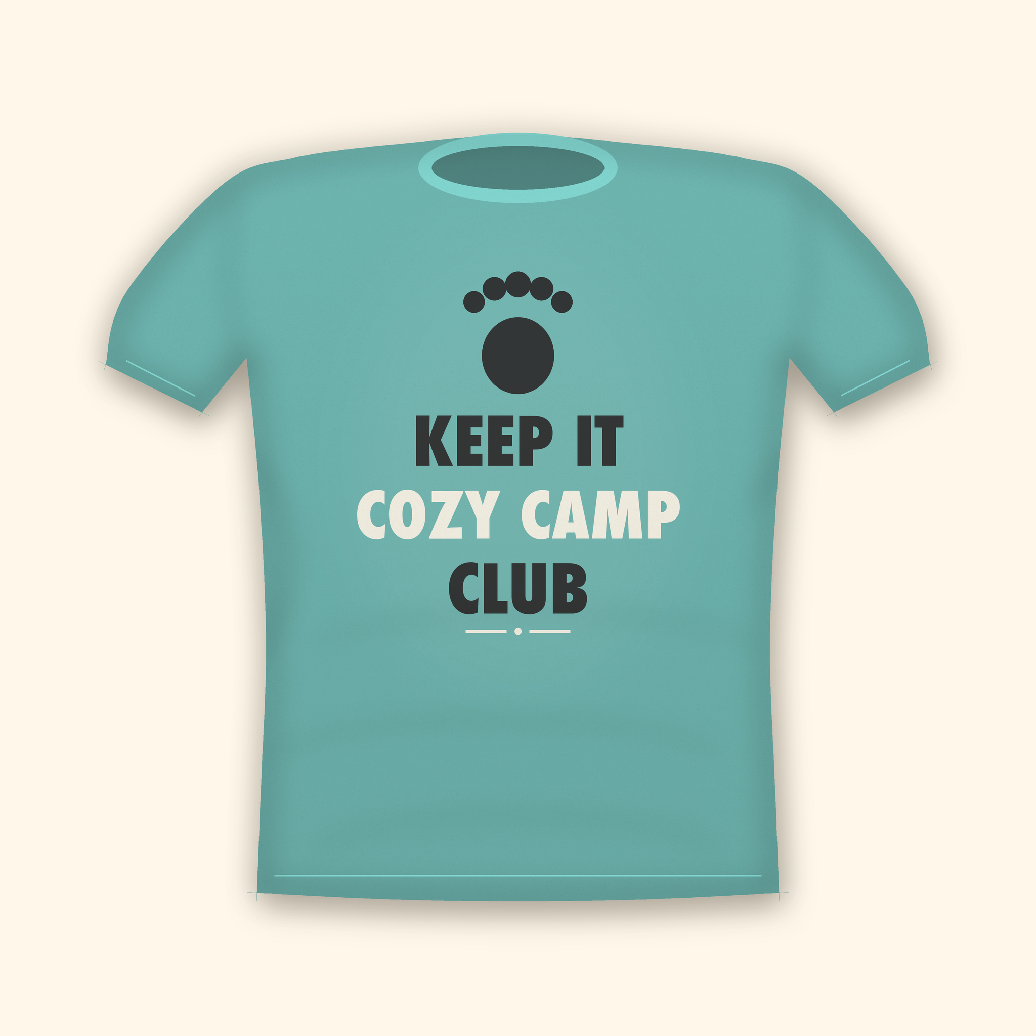 Keep It Cozy Camp Club camping t-shirt — teal tee mockup