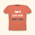 Lake Hair Don't Care camping t-shirt — coral tee mockup