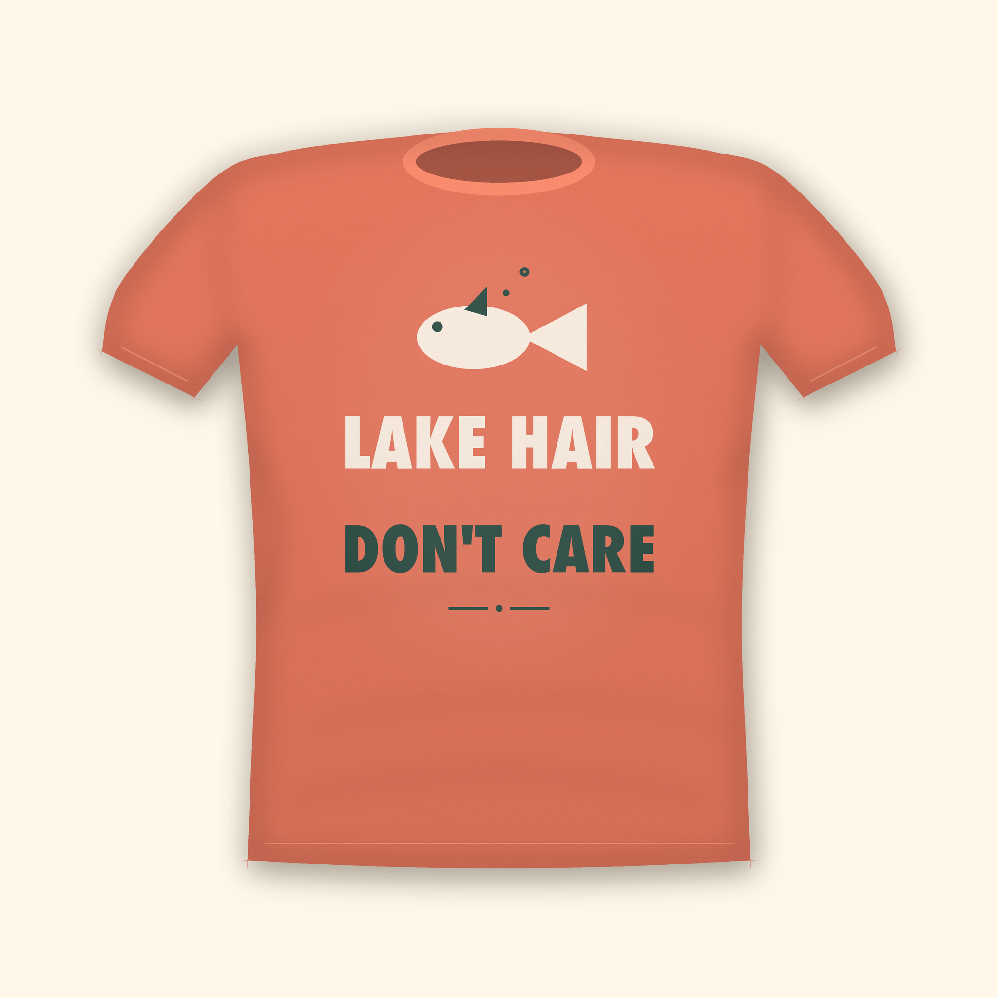 Lake Hair Don't Care camping t-shirt — coral tee mockup