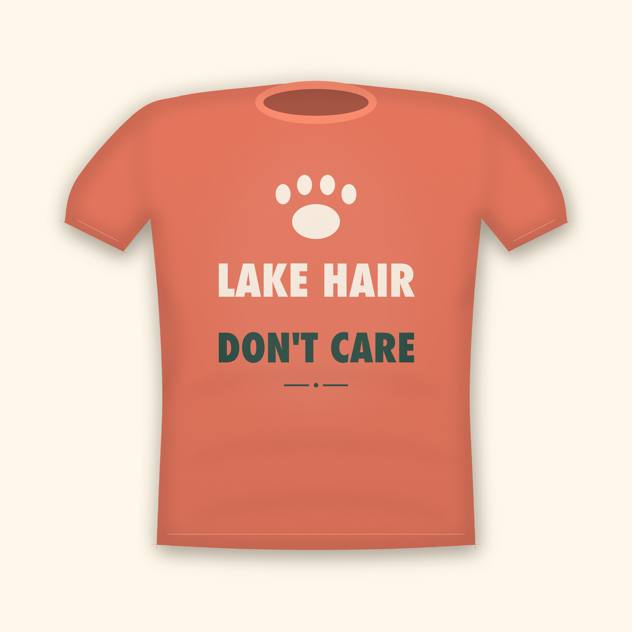 Lake Hair Don't Care camping t-shirt — coral tee mockup