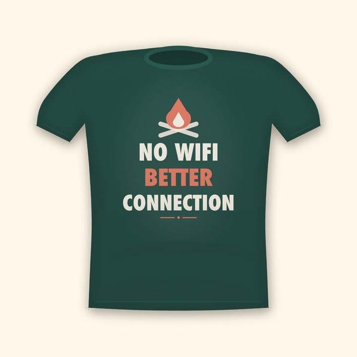 No WiFi Better Connection camping t-shirt — forest tee mockup