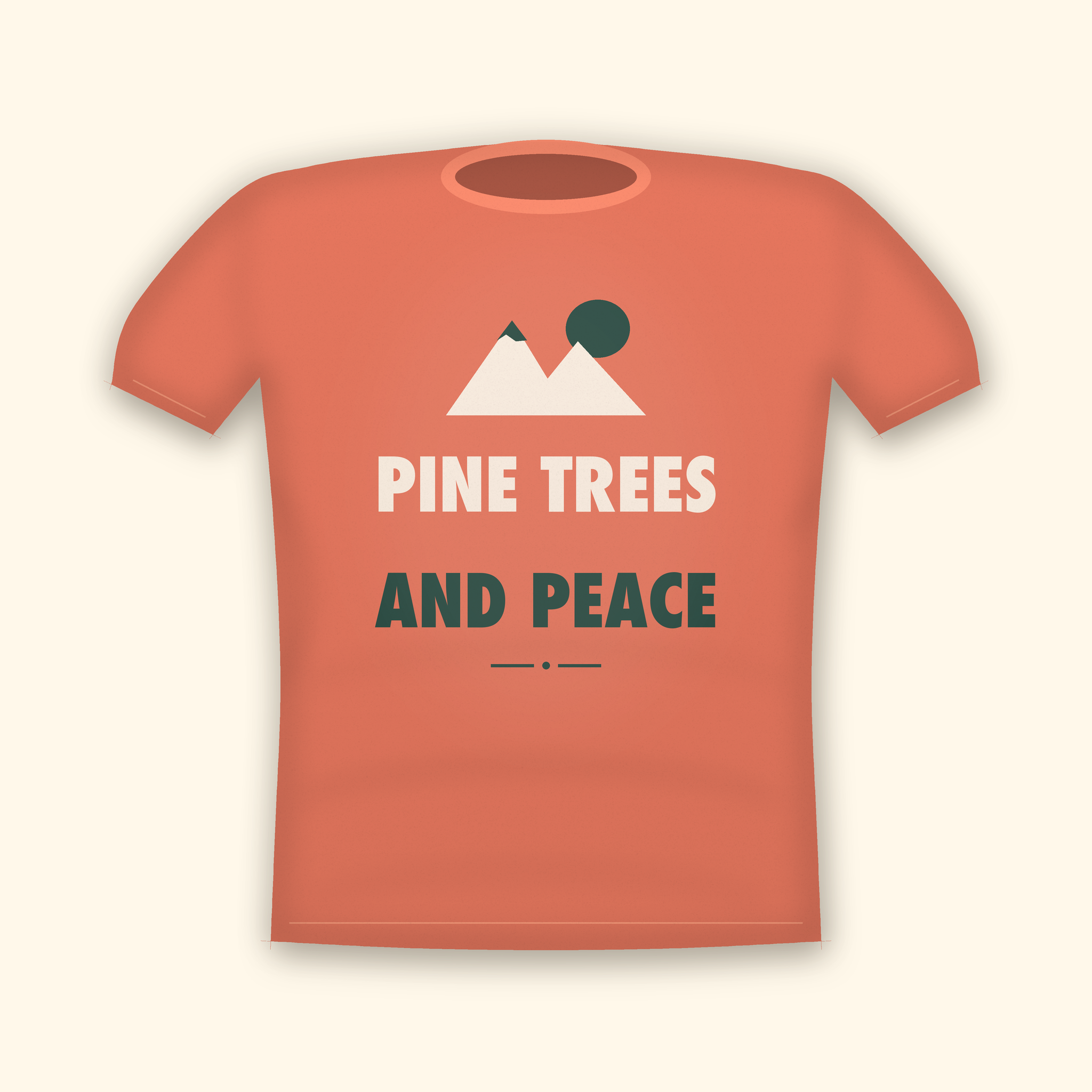 Pine Trees And Peace camping t-shirt — coral tee mockup