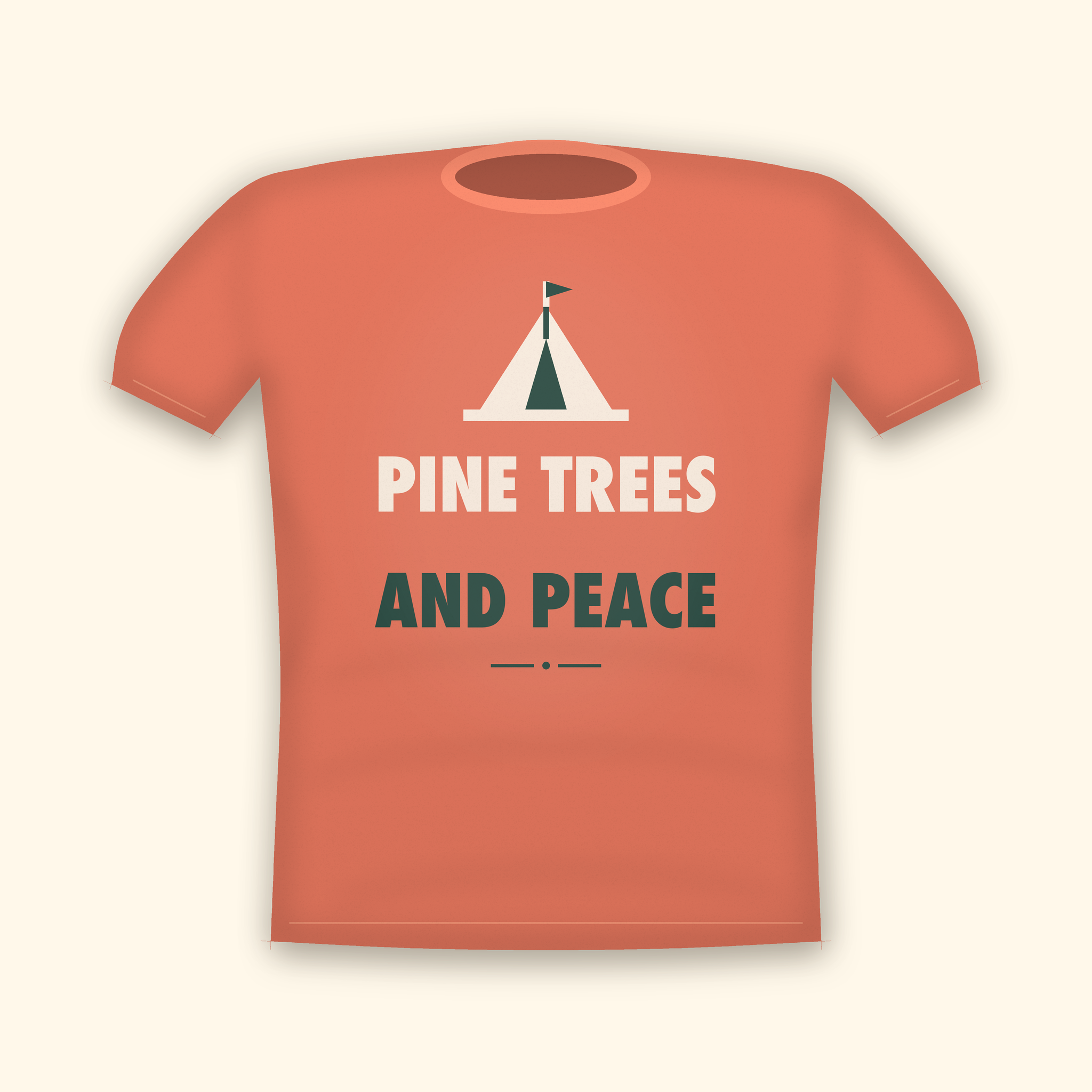 Pine Trees And Peace camping t-shirt — coral tee mockup