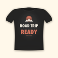 Road Trip Ready camping t-shirt — charcoal tee mockup