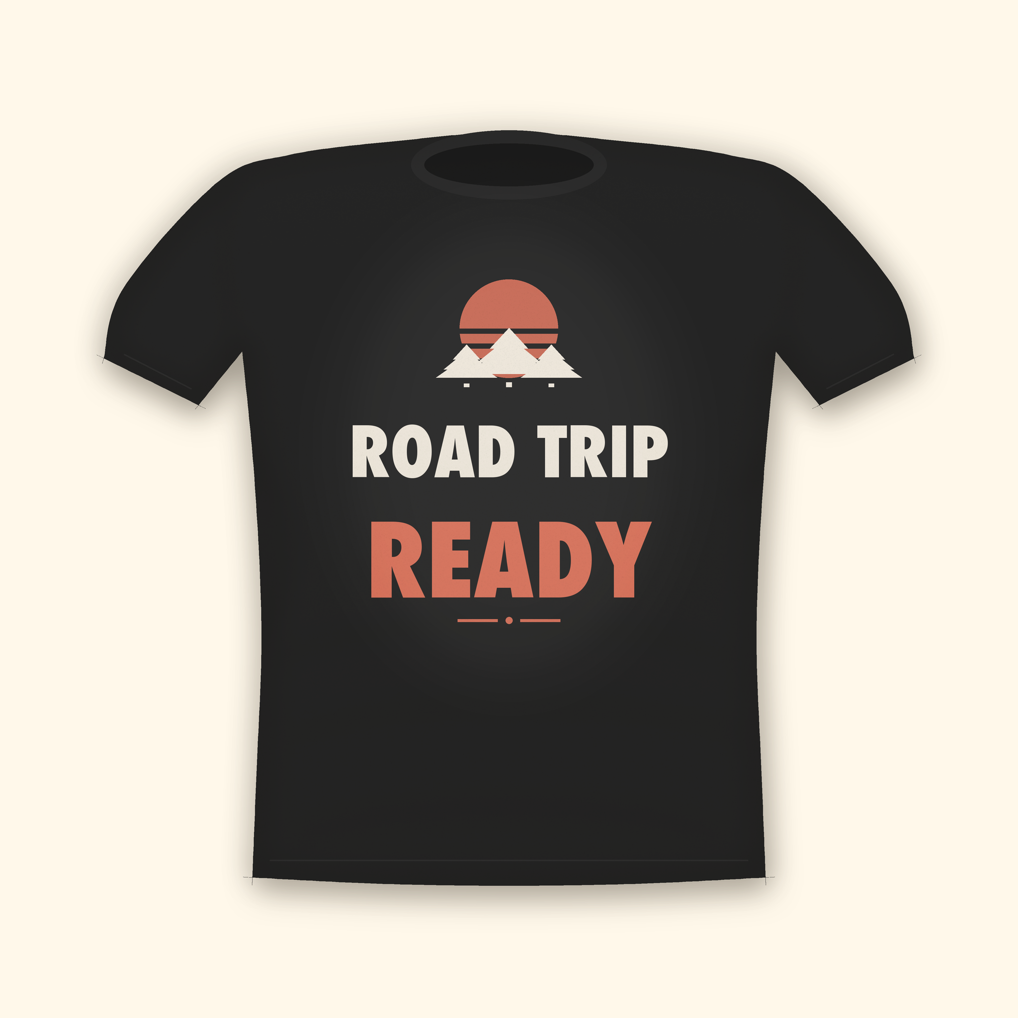 Road Trip Ready camping t-shirt — charcoal tee mockup