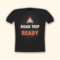 Road Trip Ready camping t-shirt — charcoal tee mockup