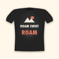 Roam Sweet Roam camping t-shirt — charcoal tee mockup