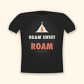 Roam Sweet Roam camping t-shirt — charcoal tee mockup