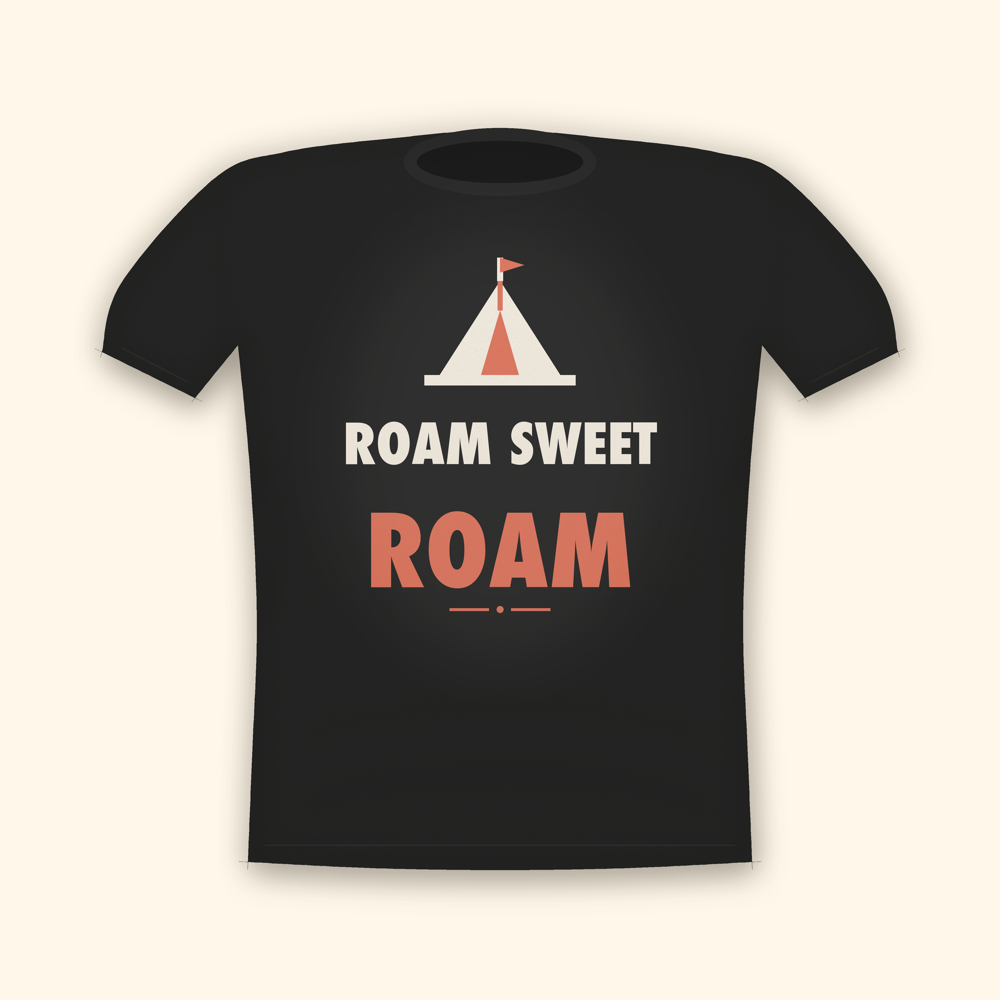 Roam Sweet Roam camping t-shirt — charcoal tee mockup