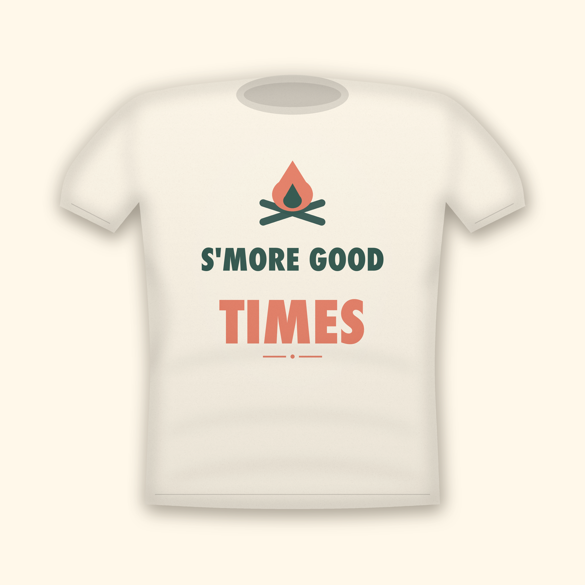 S'more Good Times camping t-shirt — cream tee mockup