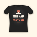 Tent Hair Don't Care camping t-shirt — charcoal tee mockup