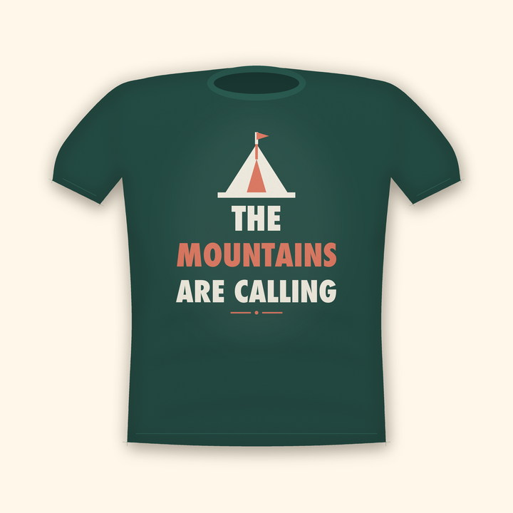 The Mountains Are Calling camping t-shirt — forest tee mockup