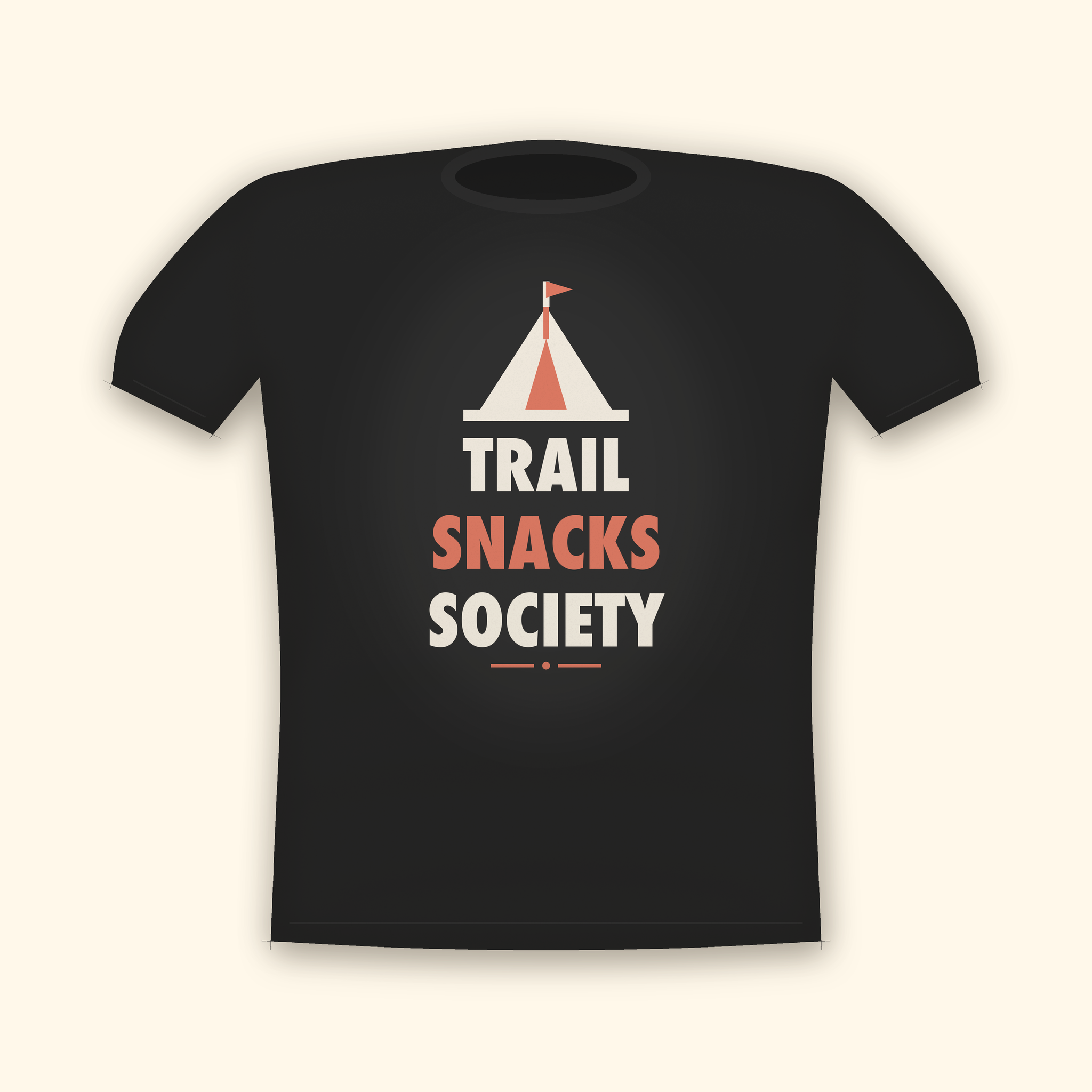 Trail Snacks Society camping t-shirt — charcoal tee mockup