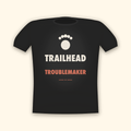 Trailhead Troublemaker camping t-shirt — charcoal tee mockup