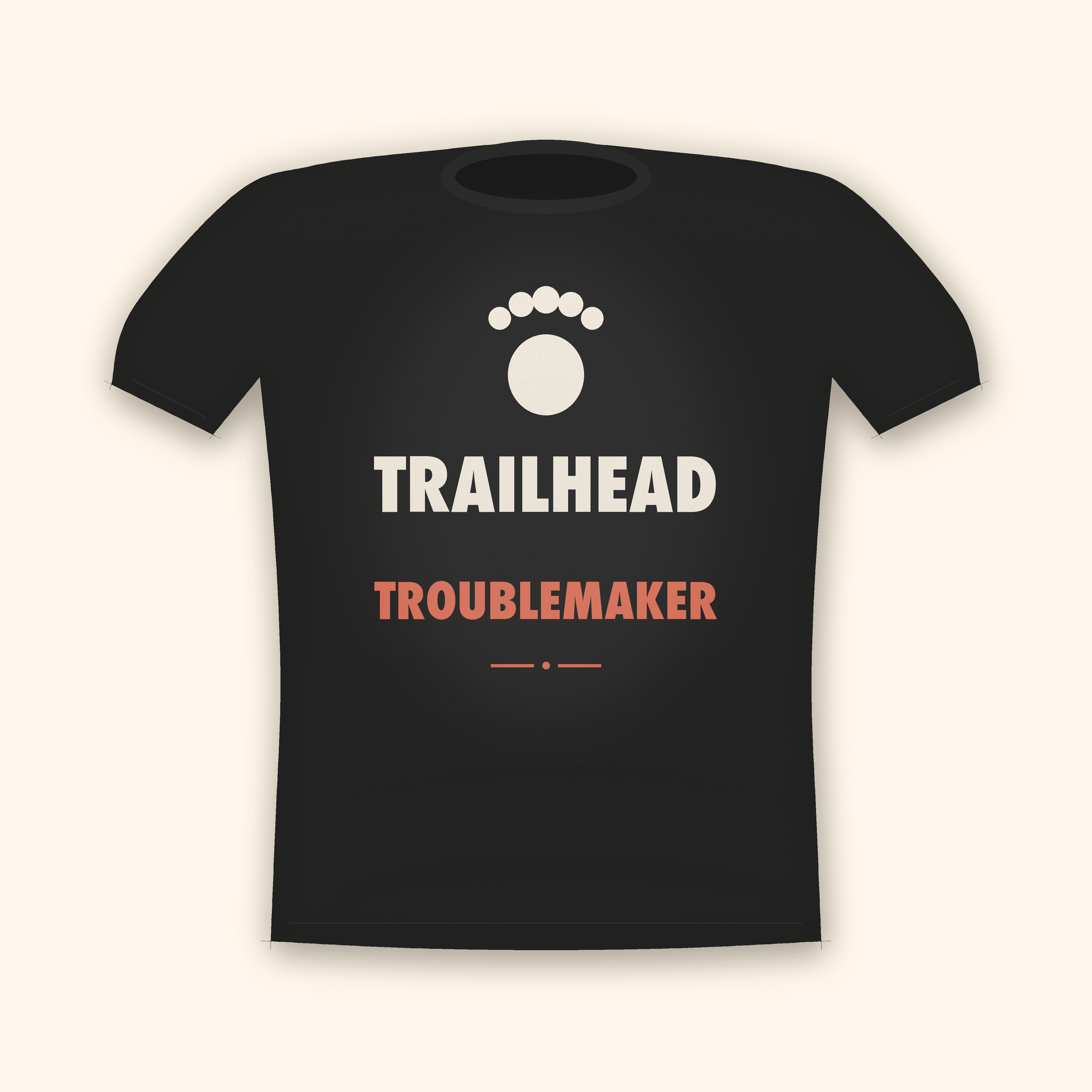 Trailhead Troublemaker camping t-shirt — charcoal tee mockup