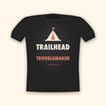 Trailhead Troublemaker camping t-shirt — charcoal tee mockup