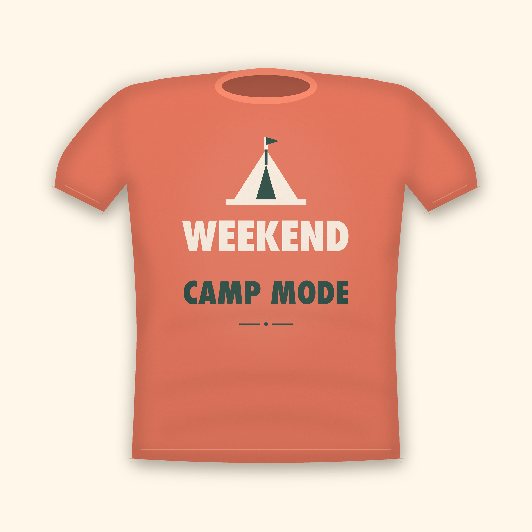 Weekend Camp Mode camping t-shirt — coral tee mockup