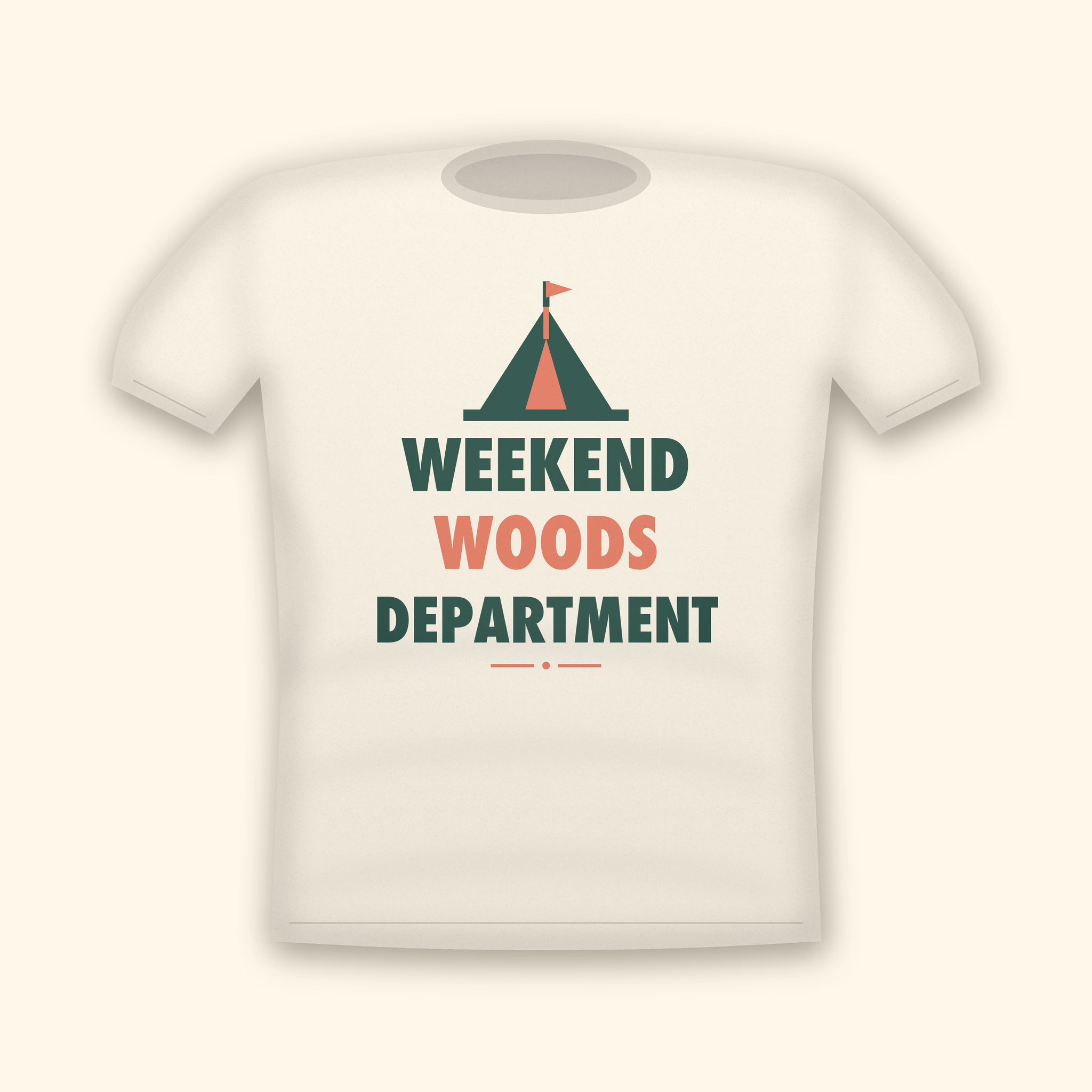 Weekend Woods Department camping t-shirt — cream tee mockup