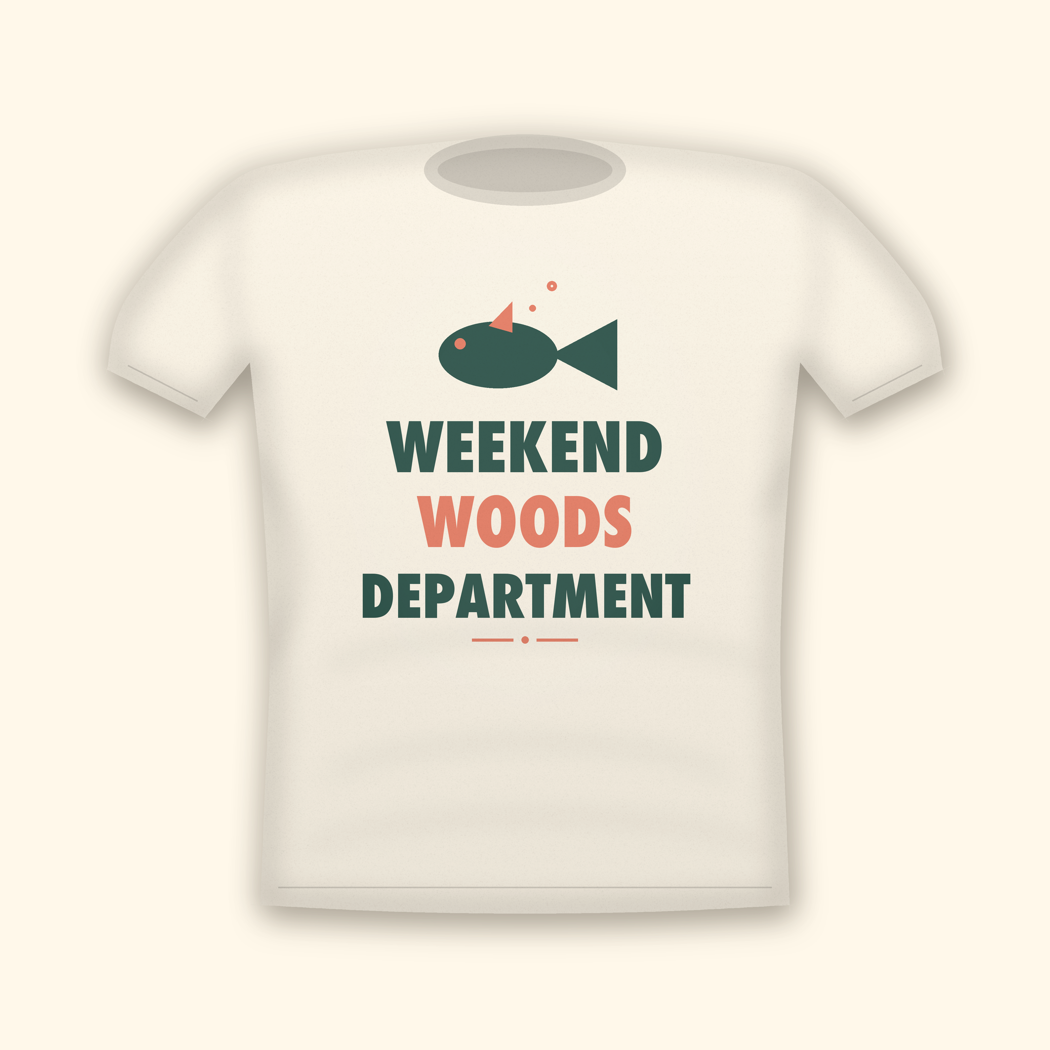 Weekend Woods Department camping t-shirt — cream tee mockup