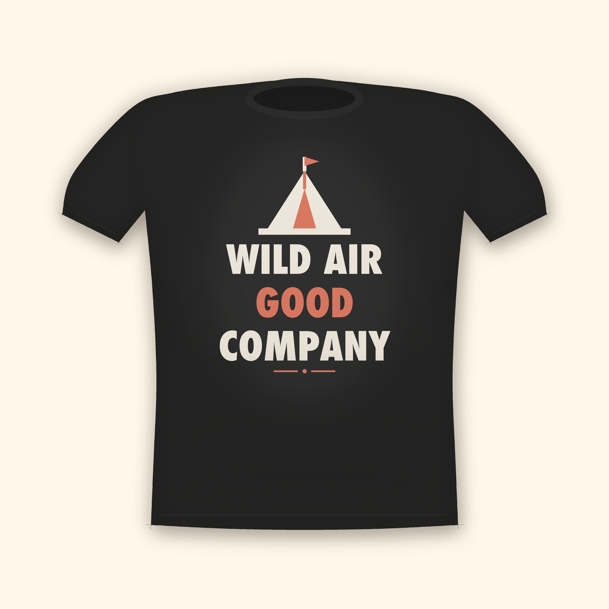 Wild Air Good Company camping t-shirt — charcoal tee mockup