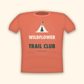 Wildflower Trail Club camping t-shirt — coral tee mockup