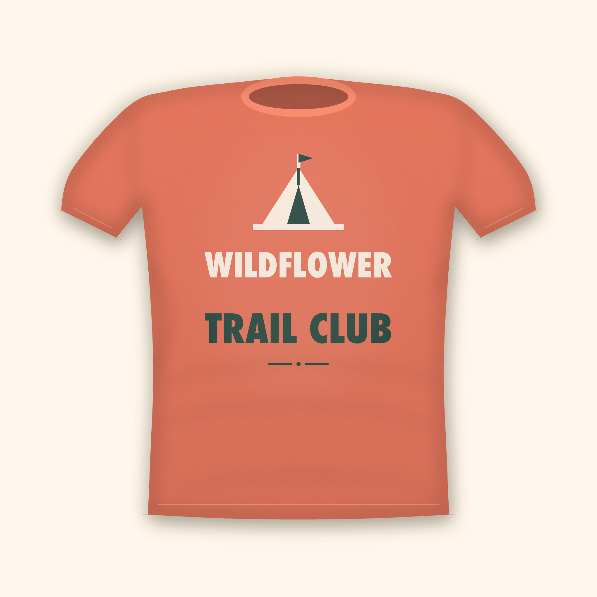 Wildflower Trail Club camping t-shirt — coral tee mockup